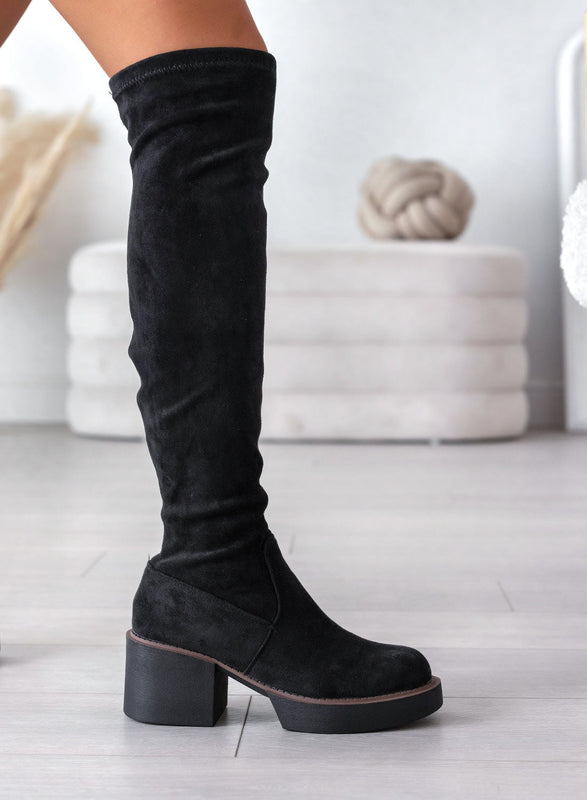 SLOANE - Botas altas hasta el muslo de ante negro Alexoo