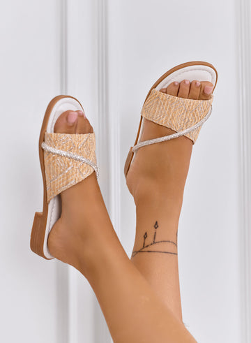BENEDETTA - Beige flat sandals with braided strap
