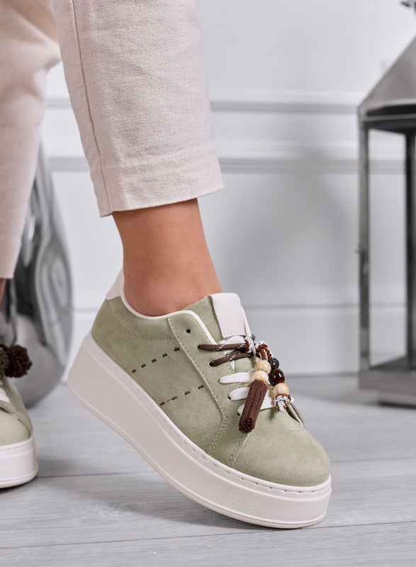 ANDREA - Sneakers Verde Salvia Platform con applicazioni
