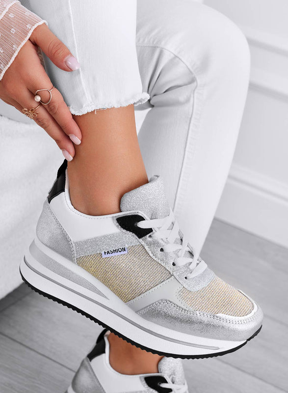 VITAL - Sneakers argento laminato con inserti oro