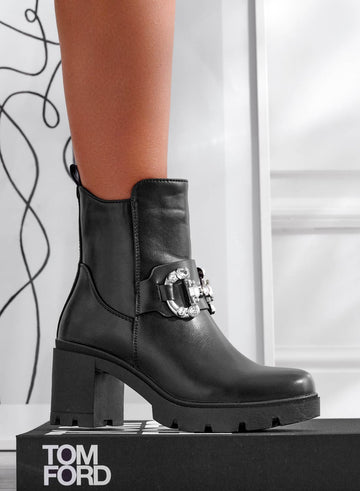MALAGA - Black ankle boots with jewel embellishments
