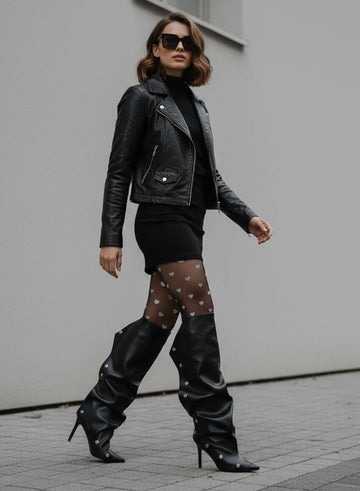 BENNY - Black high boots with ruching and stiletto heel