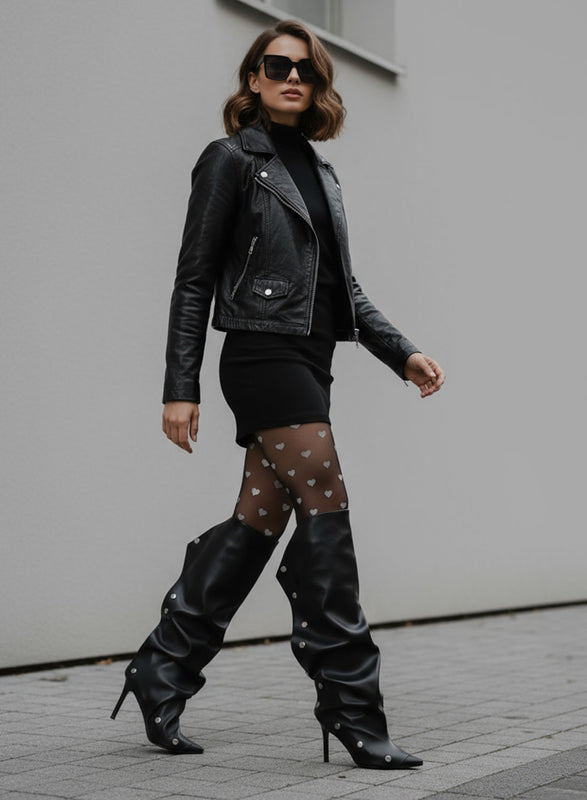 BENNY - Stivali alti neri con arricciatura e tacco a spillo