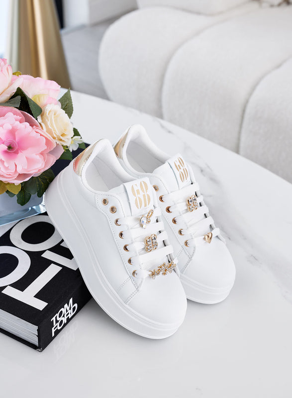 SAMBA - Baskets blanches avec applications bijoux et cœur doré