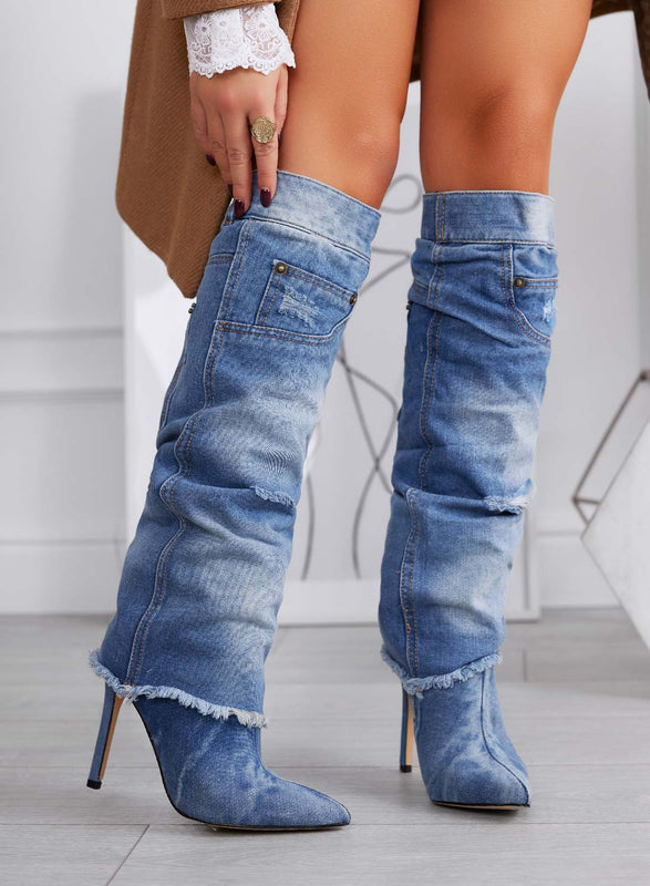 DEVA - Botas blue jeans con tacón alto