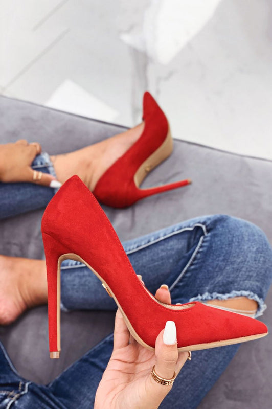 LEXIE - Zapatos de salón rojos de ante con tacón alto