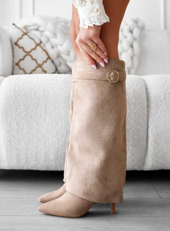 KENNEDY - Mud suede boots with turn-down cuff