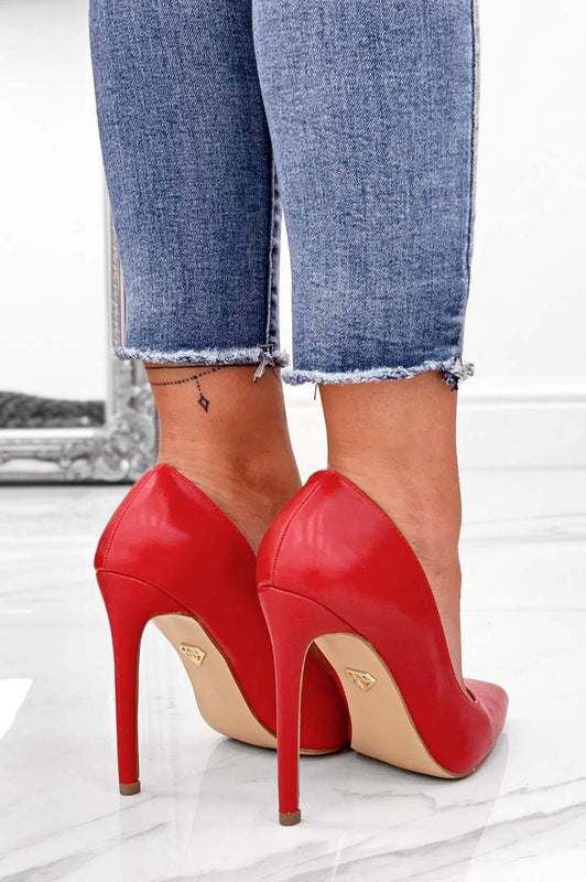 KEISY - Zapatos de salón rojos de piel sintética con tacón alto