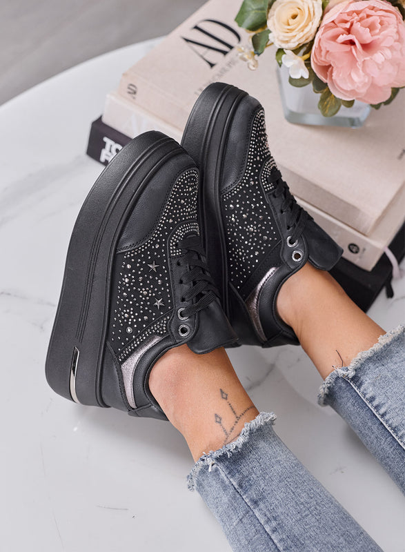 MELANIA - Sneakers Donna nere con Strass, Stelline e Suola Platform