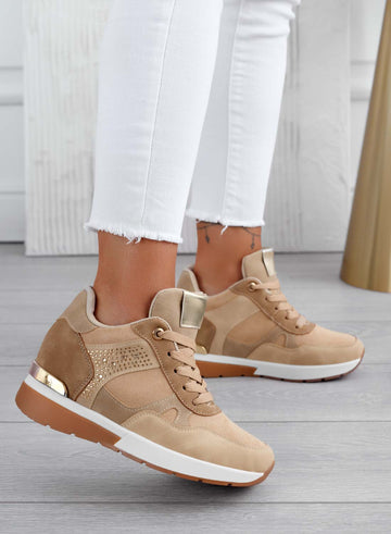 Beige sneakers with rhinestones