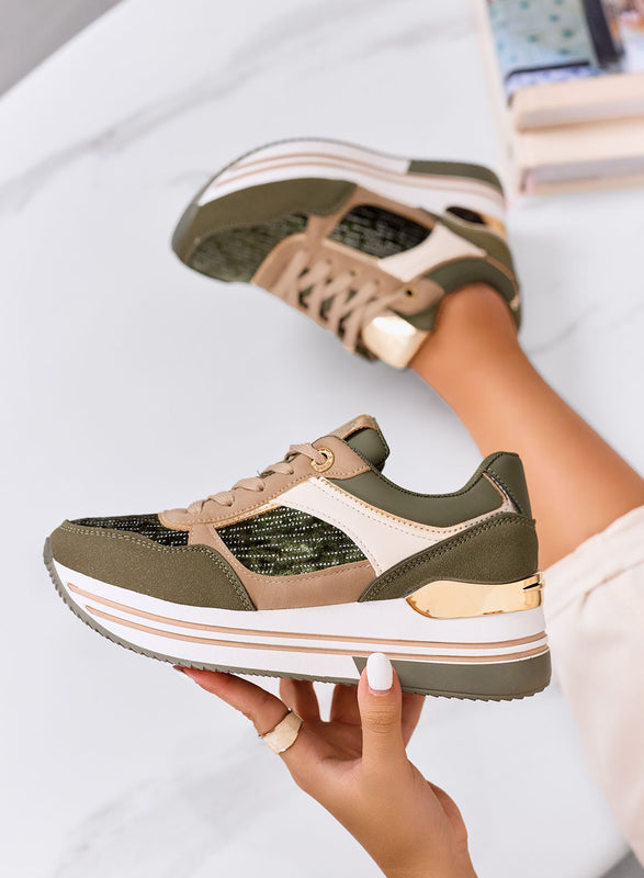 ROSALIA - Green sneakers with beige details and glitter