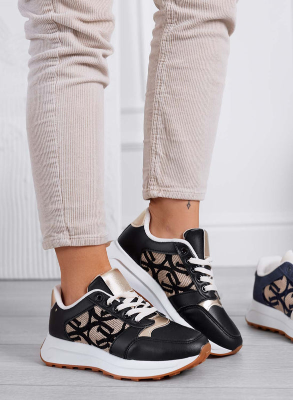 HARRIS - Zapatillas de mujer negras con diseño elegante y detalles dorados