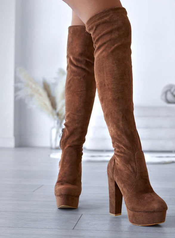 CLORIS - Brown Alexoo over-the-knee boots with high heel