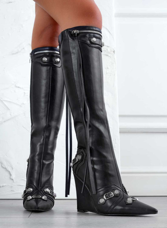 BEAUTY - Botas biker negras con cuña