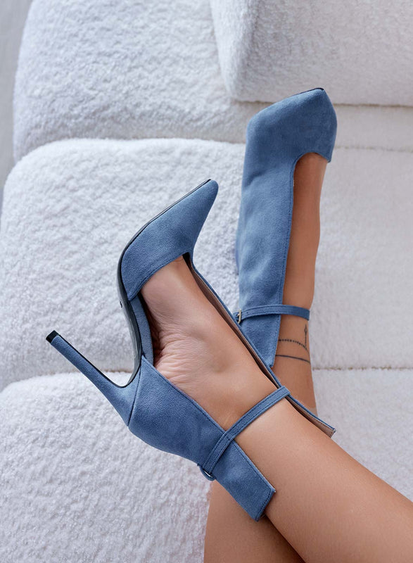 ADELAIDE - Botines azules con abertura lateral y tacón alto de aguja