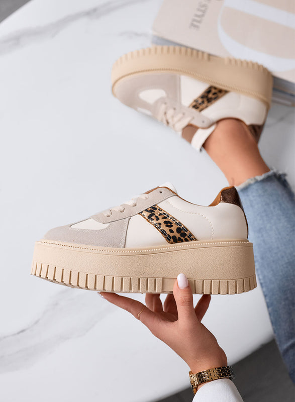 SHELBY - Zapatillas Platform Beige con Insertos Animal Print Leopardo