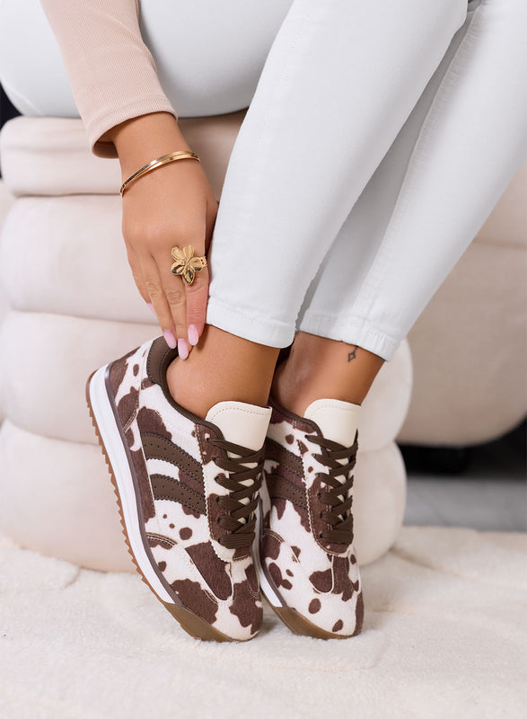 PIERA - Brown animal print sneakers with rubber sole