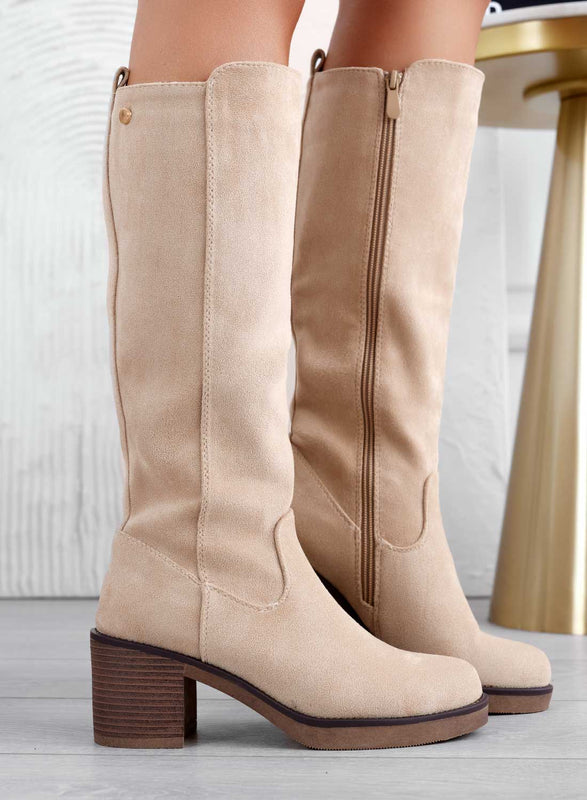 VALERIA - Botas Alexoo beige con tacón cómodo