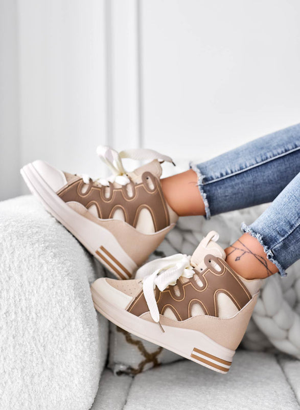 FAUNA - Deportivas beige con cuña interior y cordones de tela