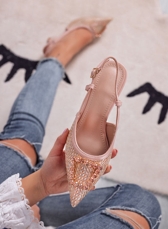 NAIMA - Décolleté nude slingback de tejido trenzado con hebilla joya