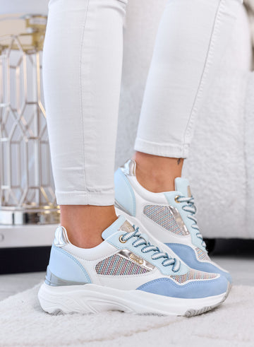 FELICIA - Baskets bleues avec empiècements en tissu tressé et semelle épaisse