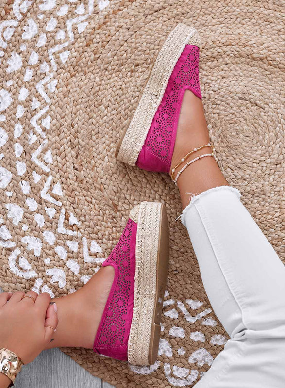 Fuchsia embroidered espadrilles with wedge