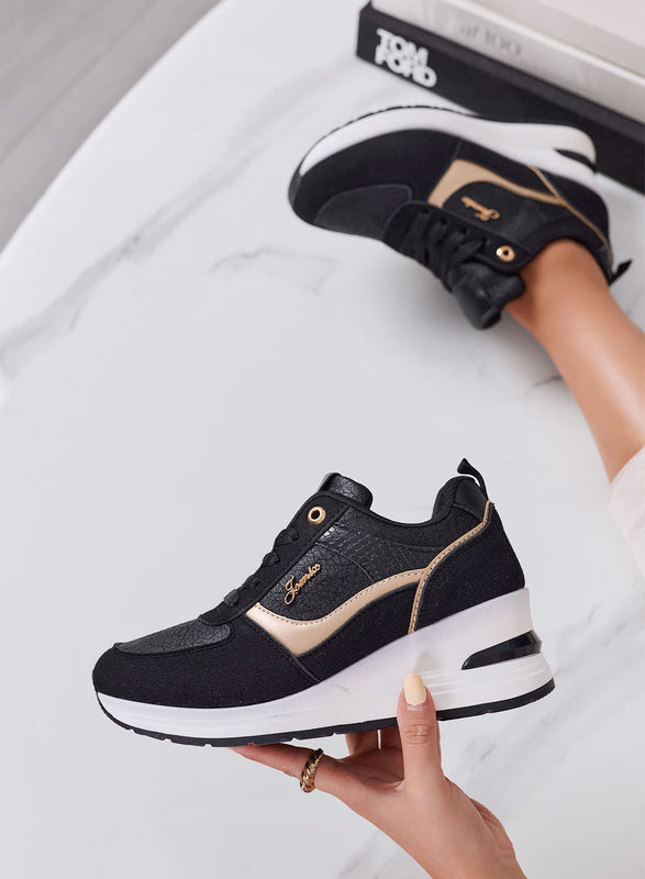HOLLY - Sneakers Donna nere con Zeppa e Dettagli oro