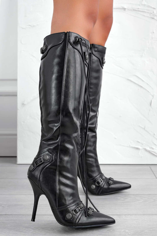 STARRY - Bottes noires avec boucles et talon aiguille
