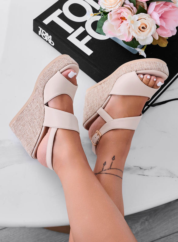 DEVON - Sandalias beige con cuña de yute