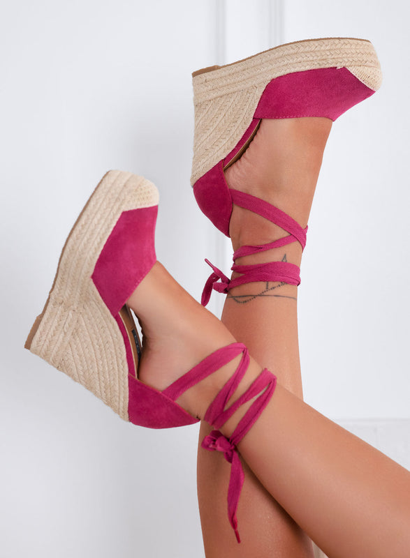 AMBRA - Alpargatas fucsia con cuerda y cuña de cordones