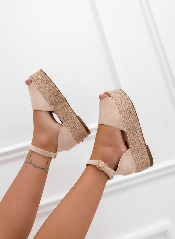 LICIA - Espadrillas beige de ante con cuña y cinturón