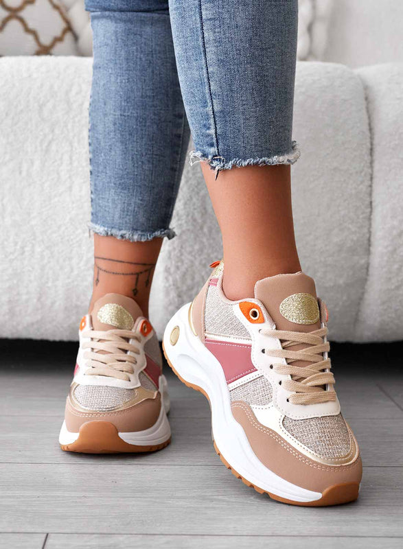 Zapatillas multicolor con inserciones de glitter dorado