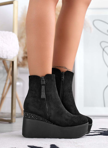 MARGHERITA - Botines negros con cuña y pedrería
