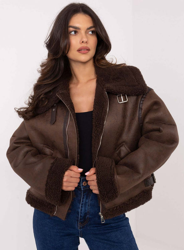 Chaqueta de borrego marrón con eco-piel