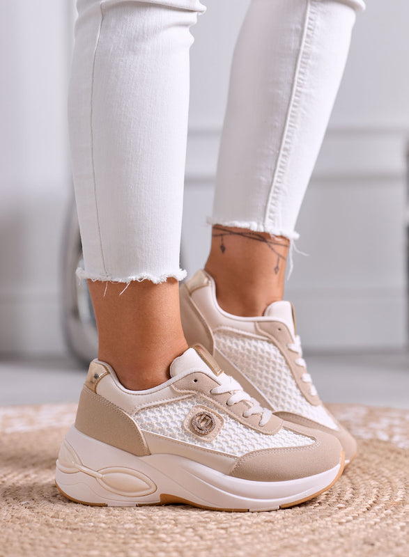 CLIO - Beige Platform Sneakers with Mesh Inserts