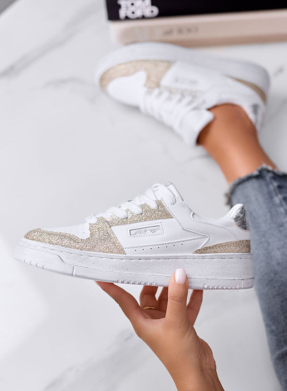 STEFANIA - Sneakers Bianche con Dettagli oro glitter