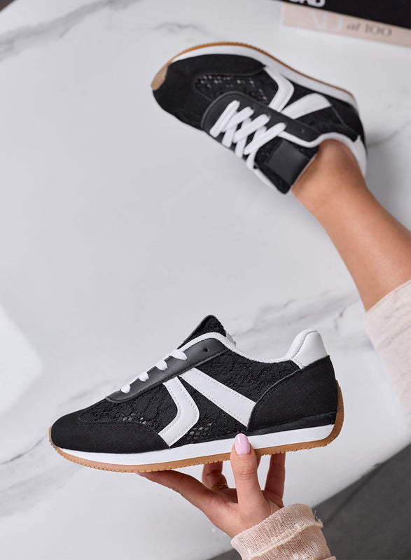GIULIANA - Sneakers nere con pizzo e inserti bianchi