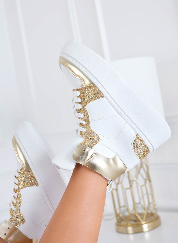 ROSINA - Zapatillas deportivas blancas con inserciones de purpurina dorada