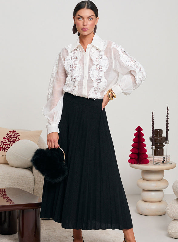 White shirt with macramé lace and pearl buttons