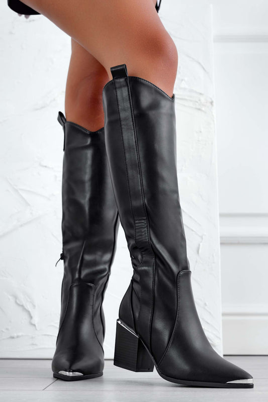 Stivali camperos neri con tacco in finto legno