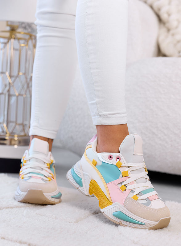 AMANDA - Zapatillas Multicolor Pastel Chunky con Suela Plataforma