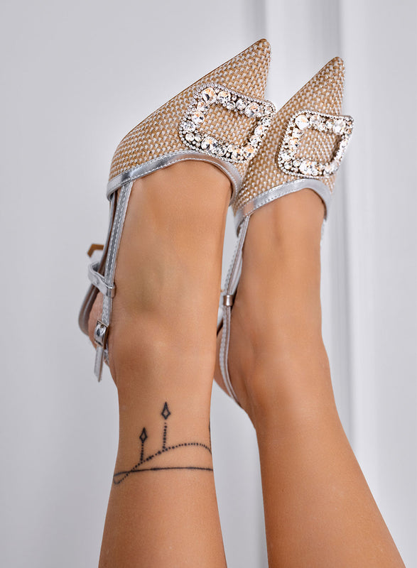 FABY - Zapatos destalonados beige de punta con hebilla joya