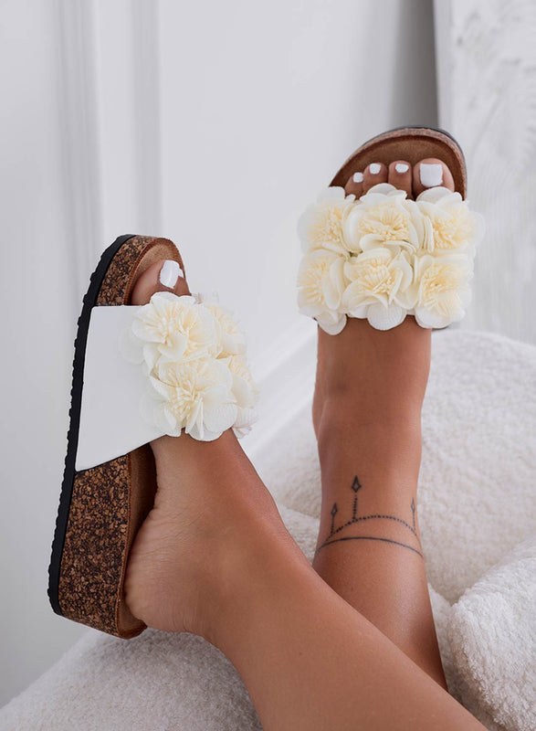 GLASS - Sandalias cuña de corcho blanco con flores