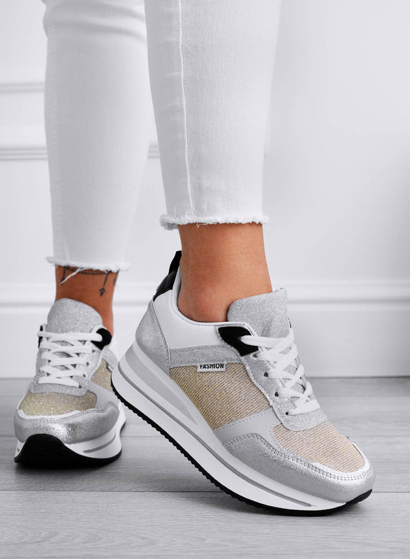 VITAL - Sneakers argento laminato con inserti oro
