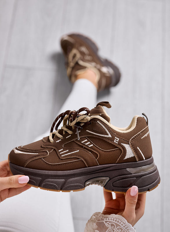 GIORGIA - Zapatillas marrones chunky con suela alta y cordones bicolor