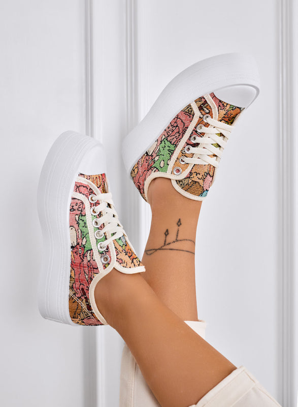 HALO - Sneakers platform multicolor in tela con suola alta bianca