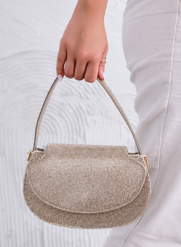 Bolso dorado con pedrería y cadena B233