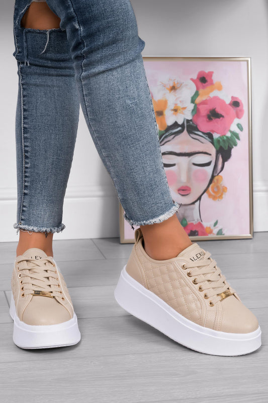 DALILA - Zapatillas Alexoo beige con plataforma y efecto acolchado