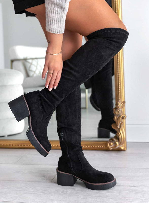 SLOANE - Botas altas hasta el muslo de ante negro Alexoo