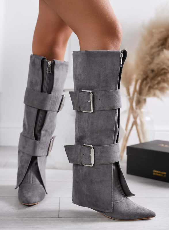 MEDELLIN - Stivali grigi con zip e fibbie